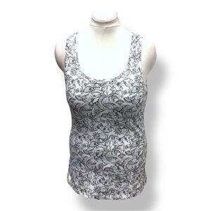 FILA Women’s Activewear Tank Built-in Shelf Bra Athleisure White/Black Floral XL